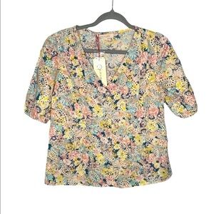NWT Anthropologie Solitaire Button Up Short Sleeve Embroidered Floral Top Small